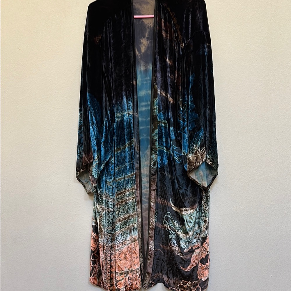 Citron Multicolor Velvet Kimono Robe